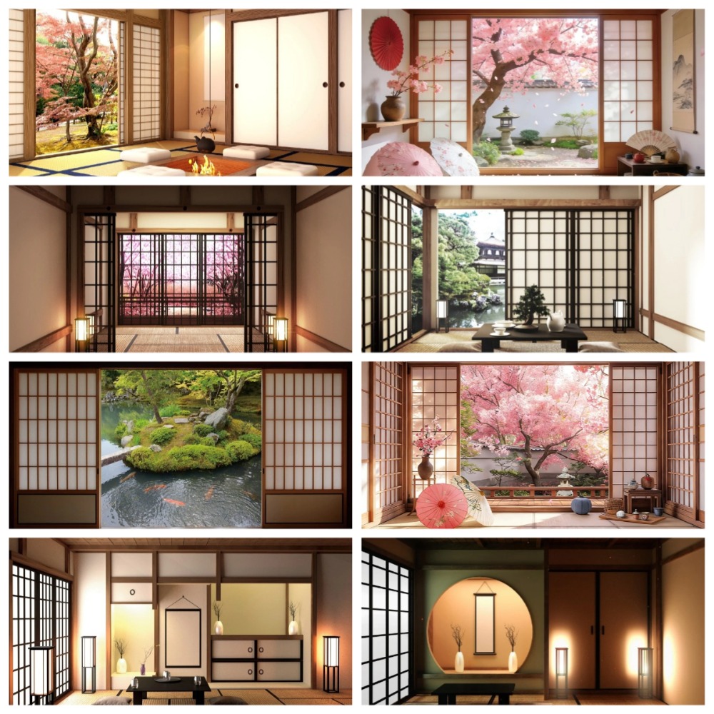Photography Zen - Japanischer Stil, Fensterhintergrund mit Kirschblüten, Zen-Themenbanner,