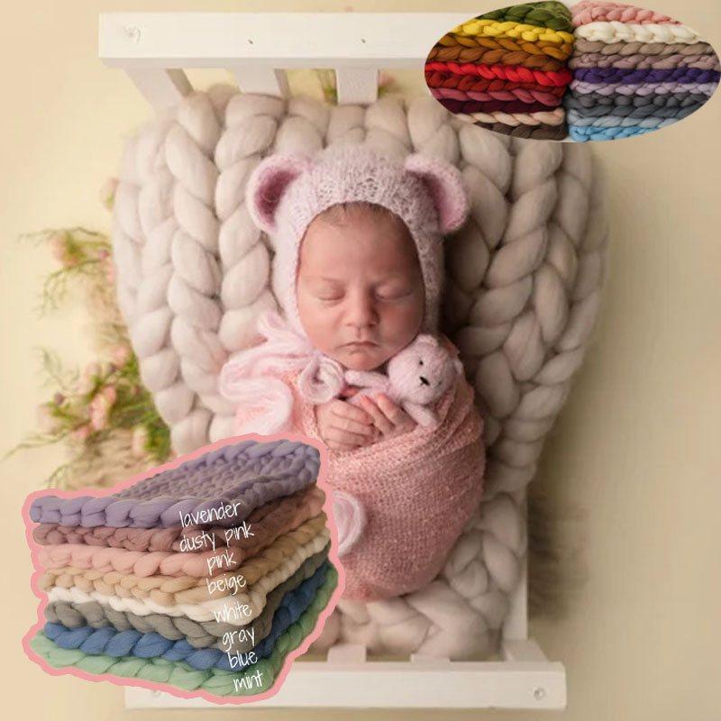 Photography Day - Neugeborenen 100-Tage-Baby-Fotohintergrund, Decke, Merinowolle, gestrickt, Zopf-Requisite
