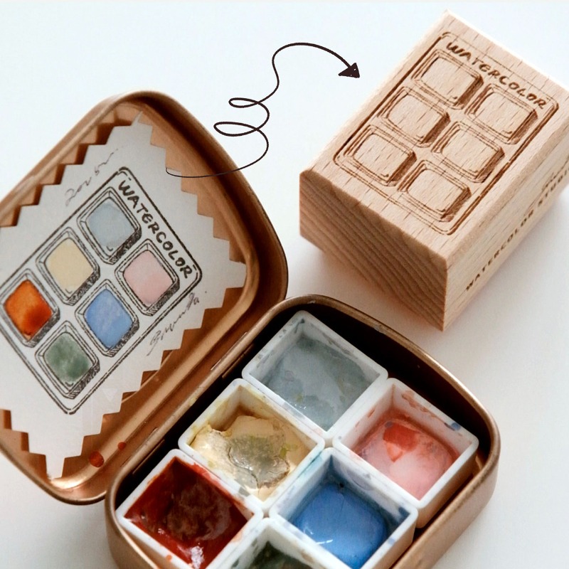 Color Checker Card - 6-Fach Aquarell-Farbkarte Holzstempel Farbmuster Siegel Schüler-Kunstbedarf