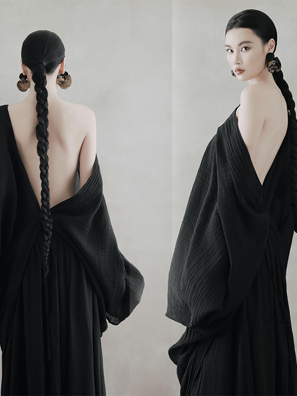Photography Zen - Schwarzes Rückenfreies Kleid für Damen im