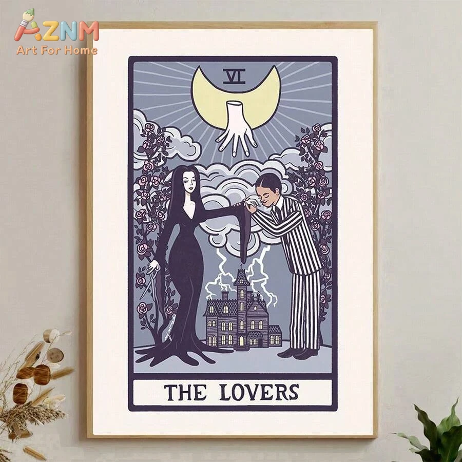 Photography Night - AZNM The Lovers Tarotkarten-Leinwand-Wandkunst Addams Family