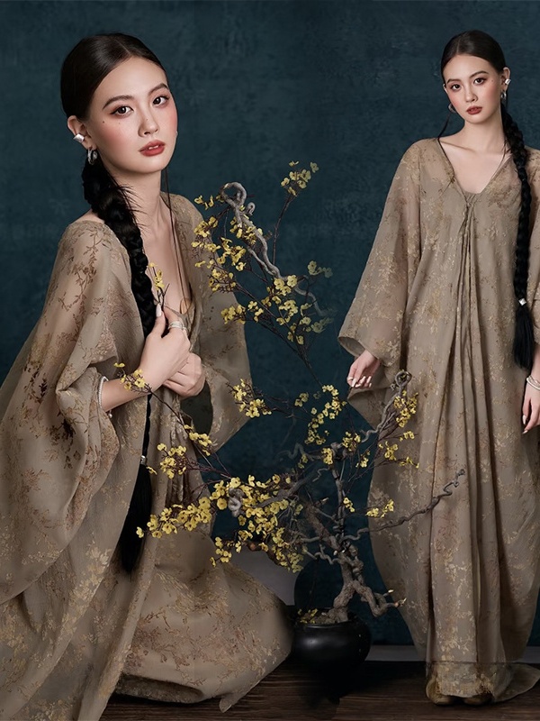 Photography Zen - Neues Vintage-Ölgemälde-Kleid im chinesischen Zen-Stil, Kaltwind-Kunstfotografie-Studio-Kleidung,