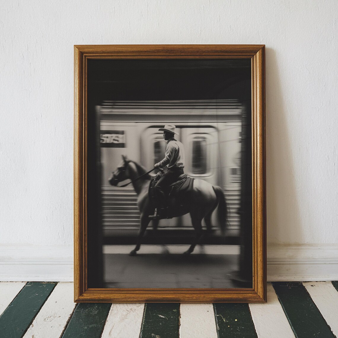 Photography New York - Vintage NYC Cowboy Subway Wandkunstdruck Schwarz