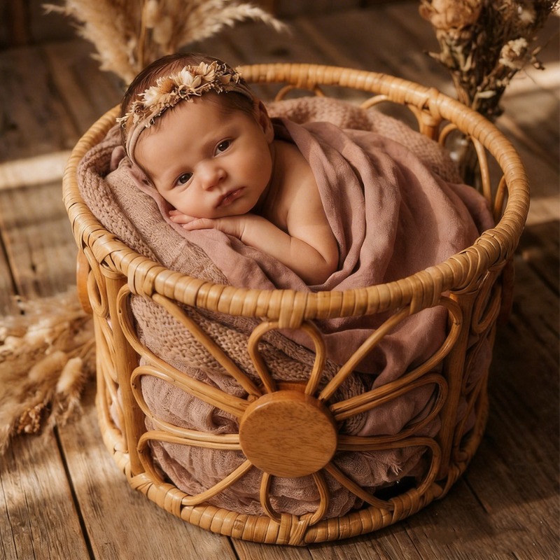 Photography Vintage Style - Retro Rattan Neugeborenen-Fotografie-Requisiten Stuhl Vintage Geflochtener
