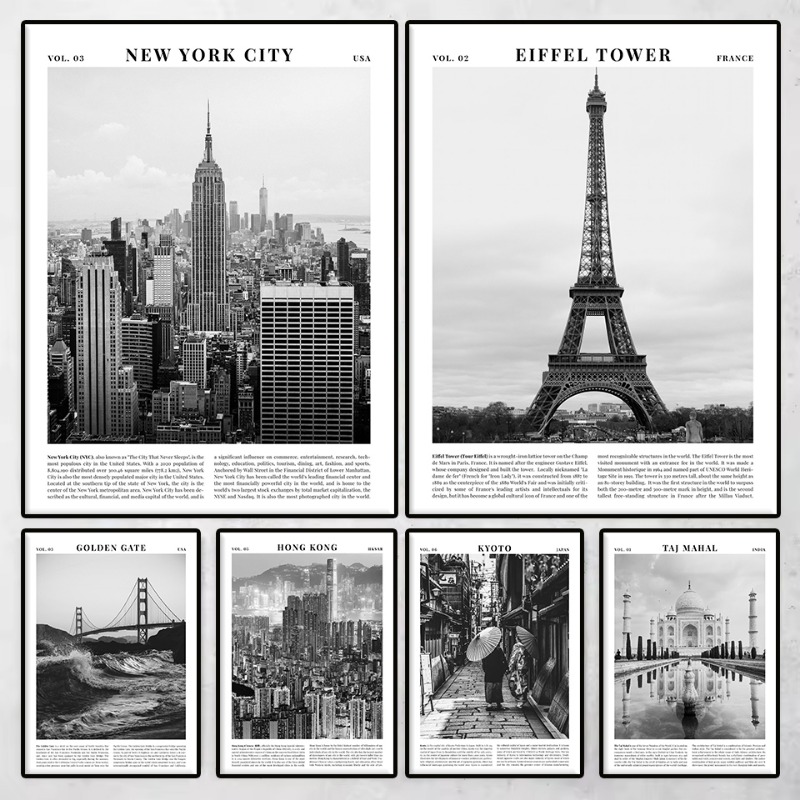 Photography New York - Schwarz-Weiß-Gebäudefotografie, Reiseposter, Eiffelturm, Paris, New York,