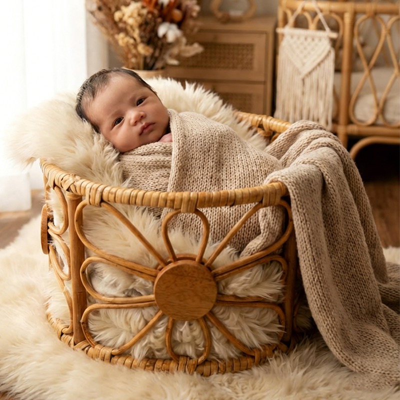 Retro Rattan Neugeborenen-Foto – Photography Vintage Style Bewertung und Preis
